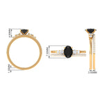 Natural Oval Shape Black Spinel Wedding Ring Set with Diamond