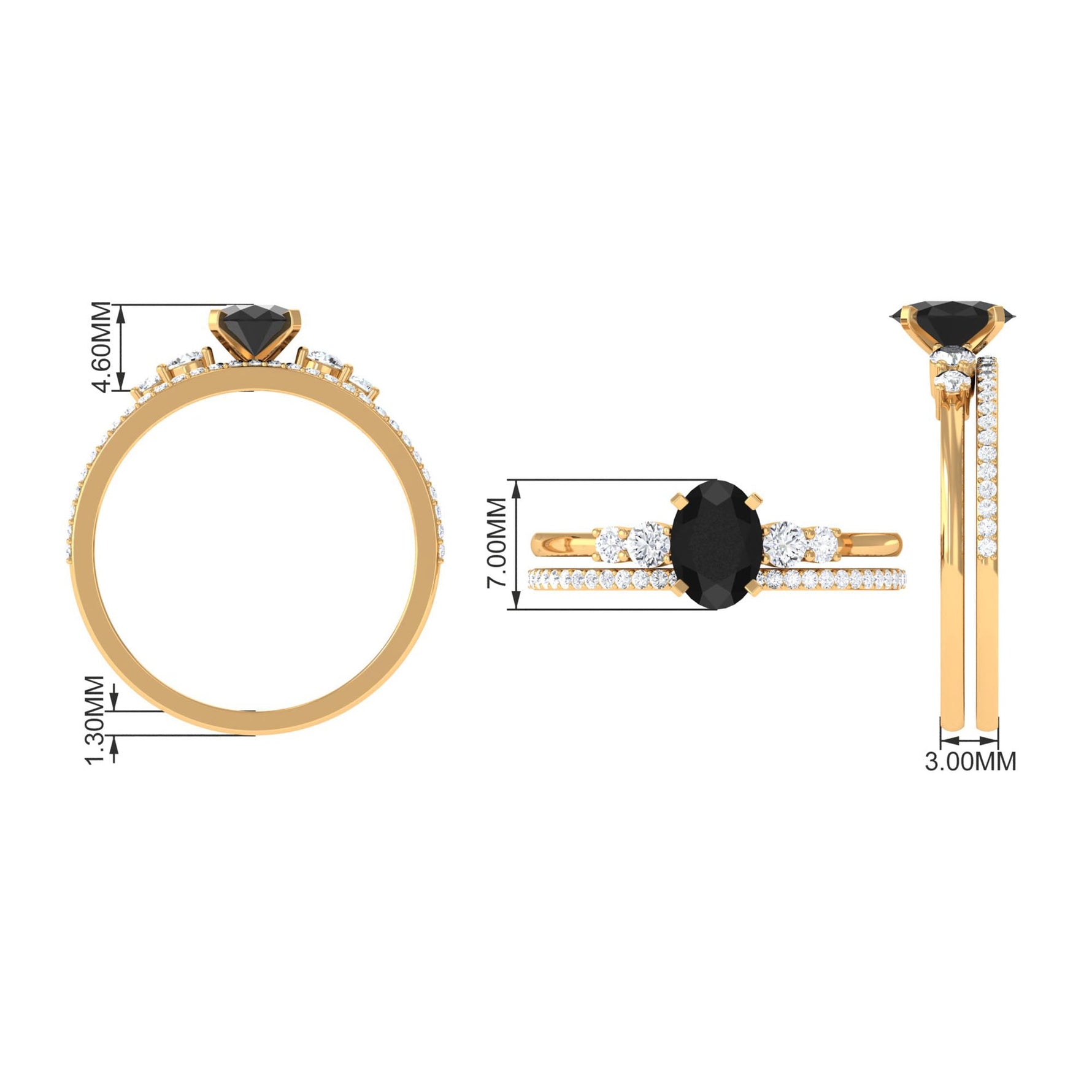 Natural Oval Shape Black Spinel Wedding Ring Set with Diamond