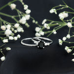Natural Oval Shape Black Spinel Wedding Ring Set with Diamond