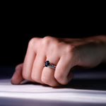 Natural Oval Shape Black Spinel Wedding Ring Set with Diamond