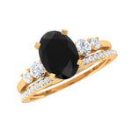 Natural Oval Shape Black Spinel Wedding Ring Set with Diamond