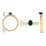 Natural Oval Shape Black Spinel Wedding Ring Set with Diamond