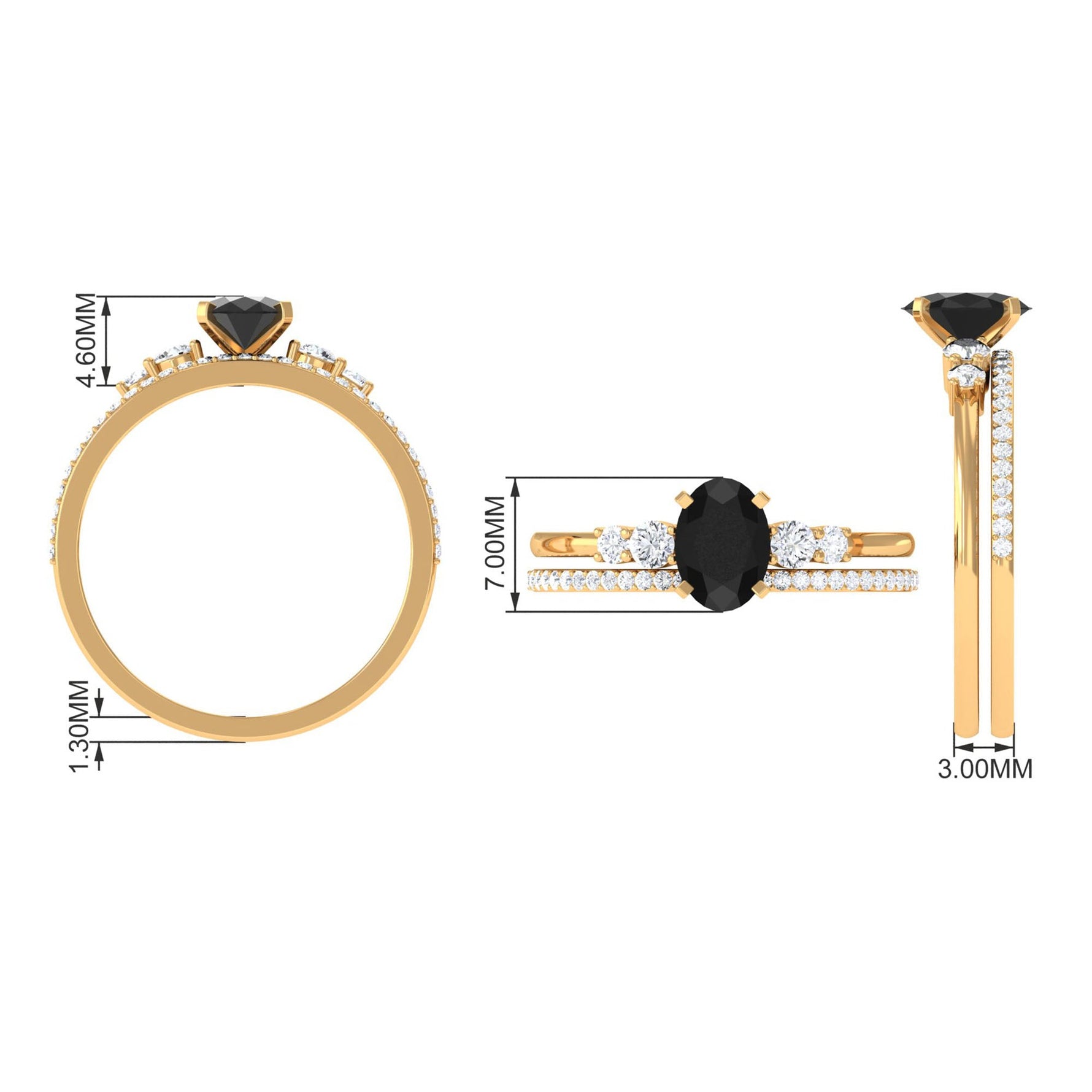 Natural Oval Shape Black Spinel Wedding Ring Set with Diamond