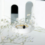 Natural Oval Shape Black Spinel Wedding Ring Set with Diamond