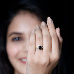 Natural Oval Shape Black Spinel Wedding Ring Set with Diamond