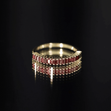 Certified Garnet Half Eternity Ring in Yellow Gold Plated Silver
