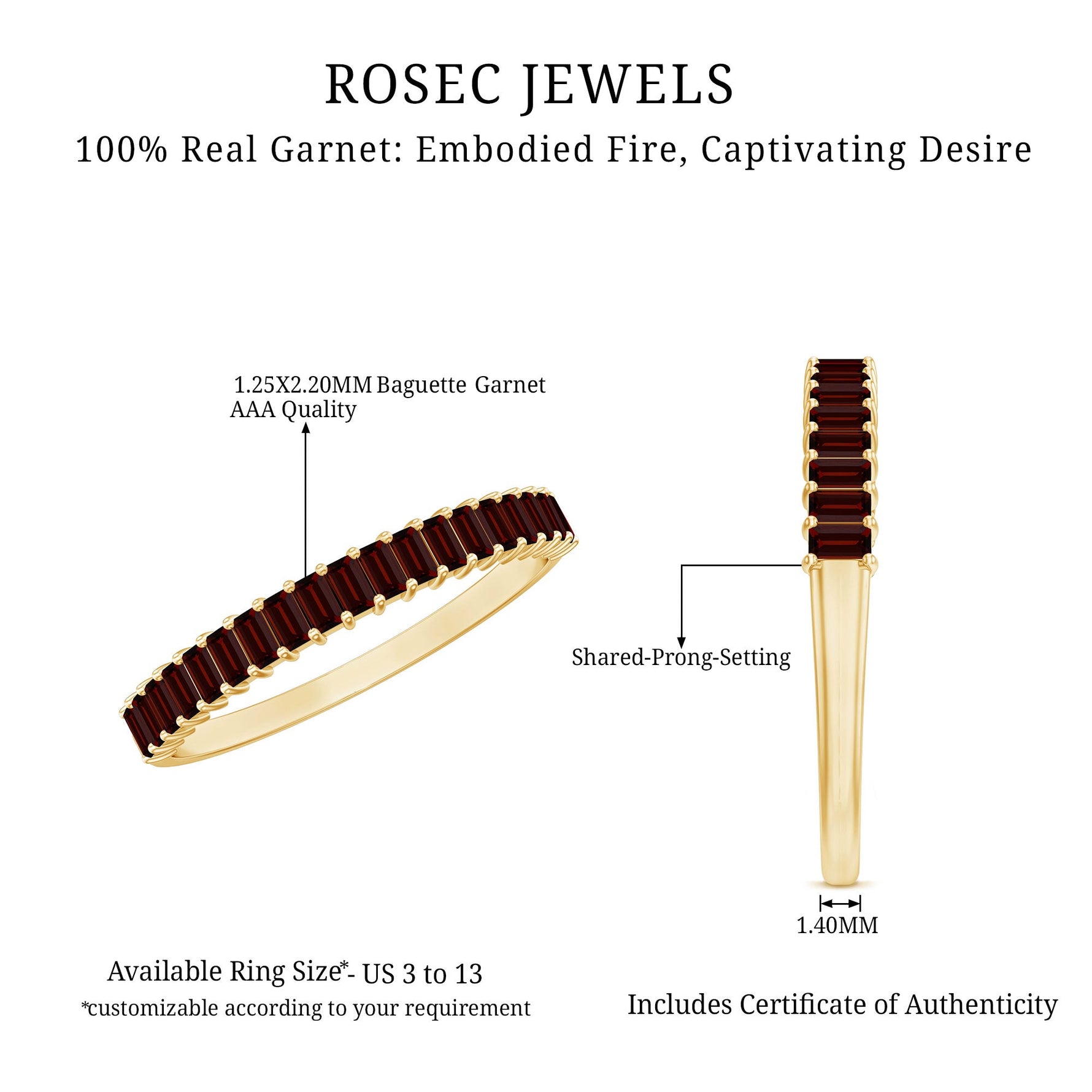 Certified Garnet Half Eternity Ring in Yellow Gold Plated Silver