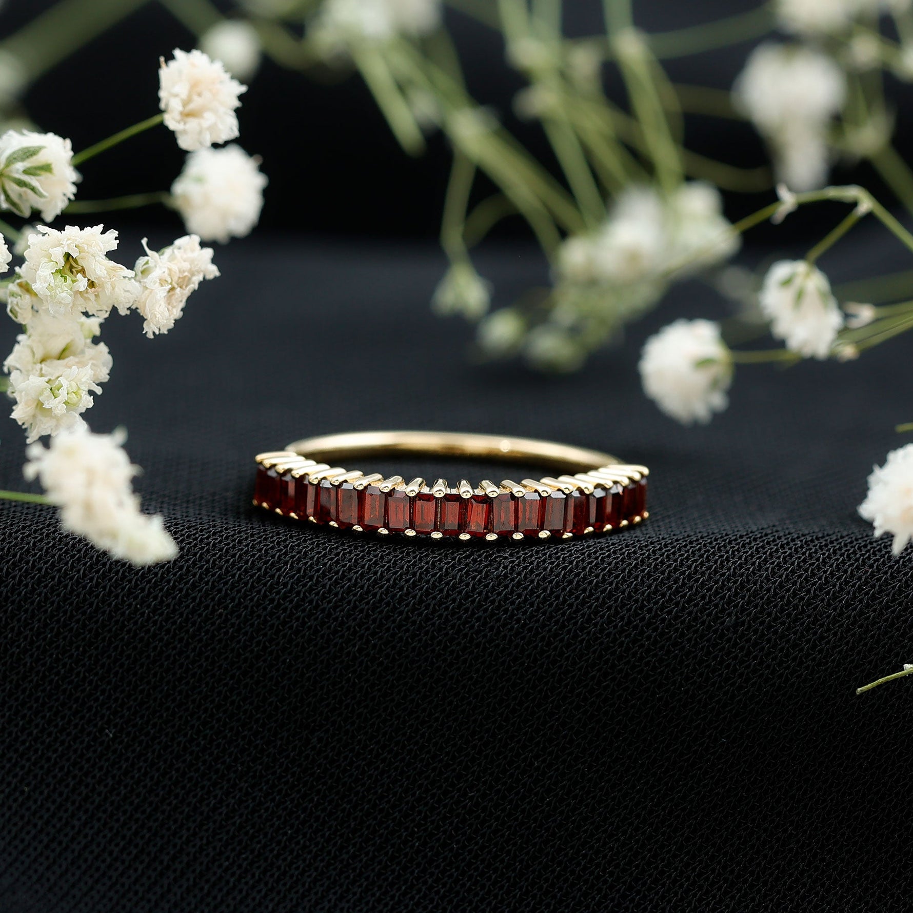 Certified Garnet Half Eternity Ring in Yellow Gold Plated Silver