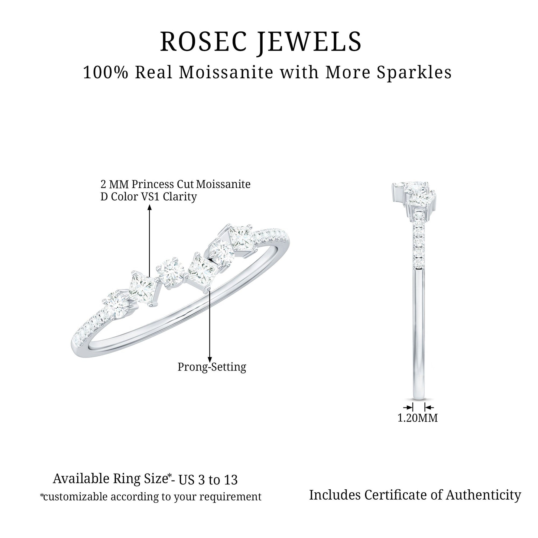 Certified D-Vs1 Quality Moissanite Half Eternity Band Ring in Silver