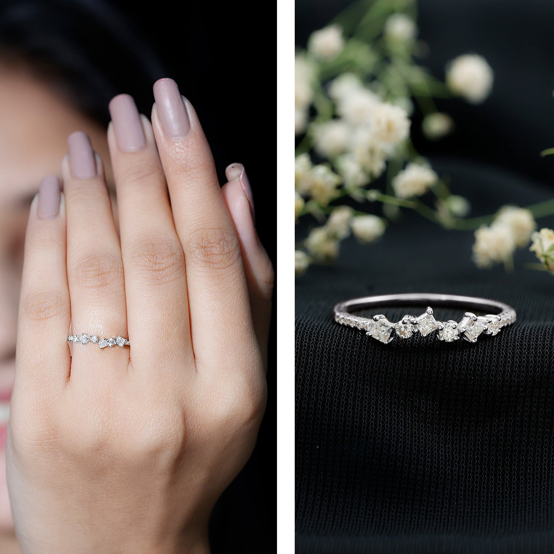 Certified D-Vs1 Quality Moissanite Half Eternity Band Ring in Silver