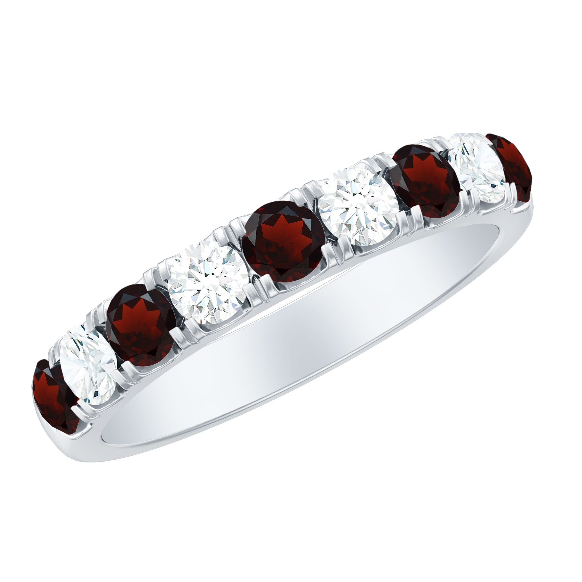 Genuine Garnet Diamond Half Eternity Wedding Ring