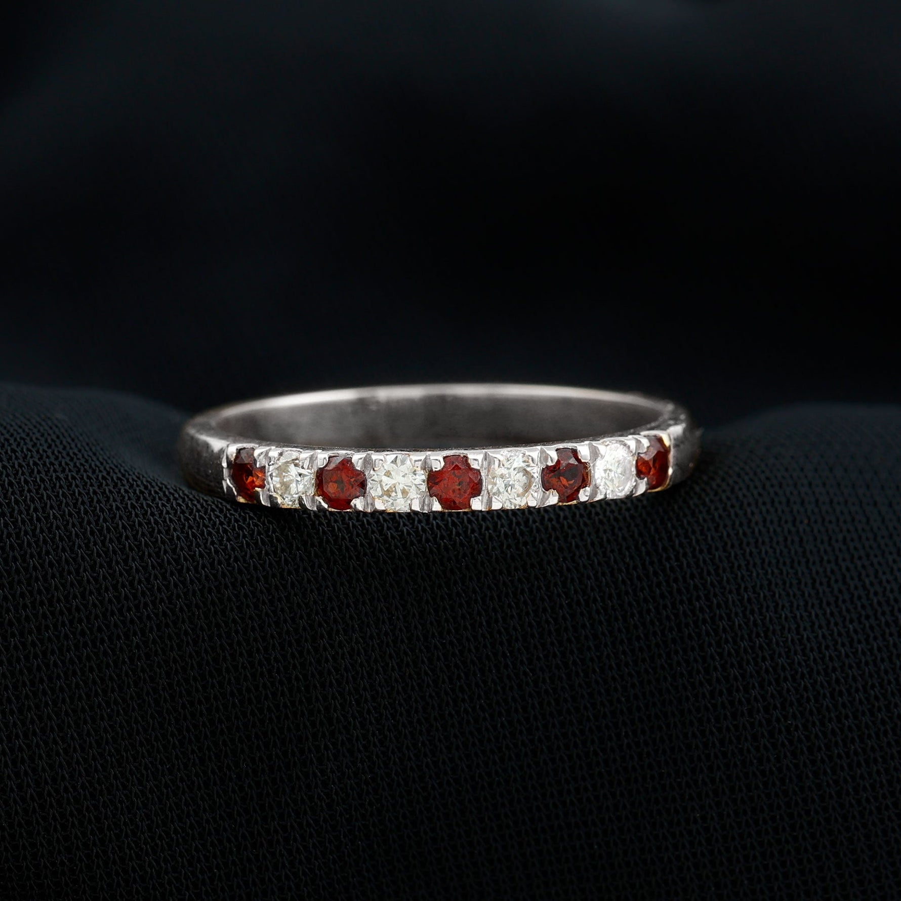 Genuine Garnet Diamond Half Eternity Wedding Ring