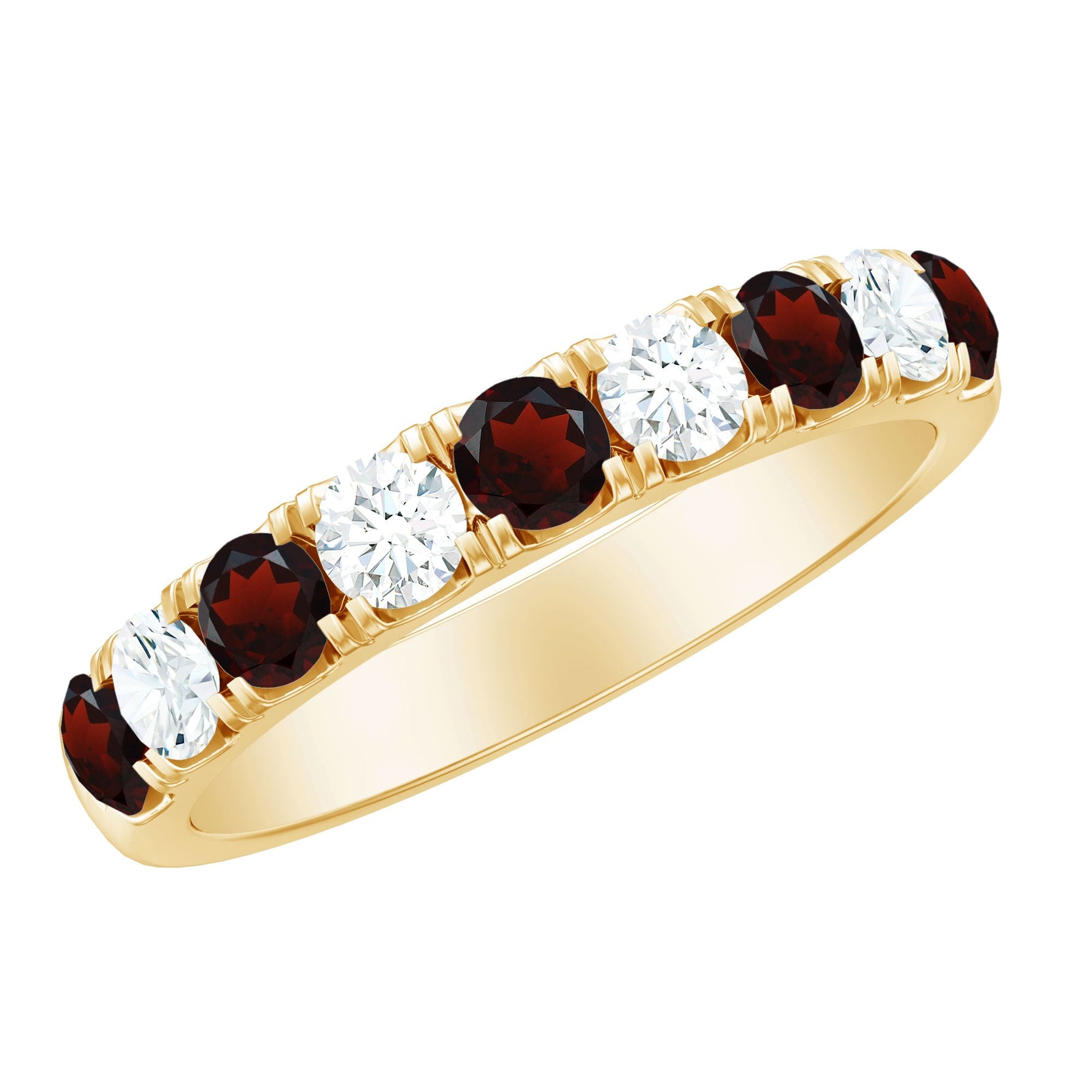 Genuine Garnet Diamond Half Eternity Wedding Ring