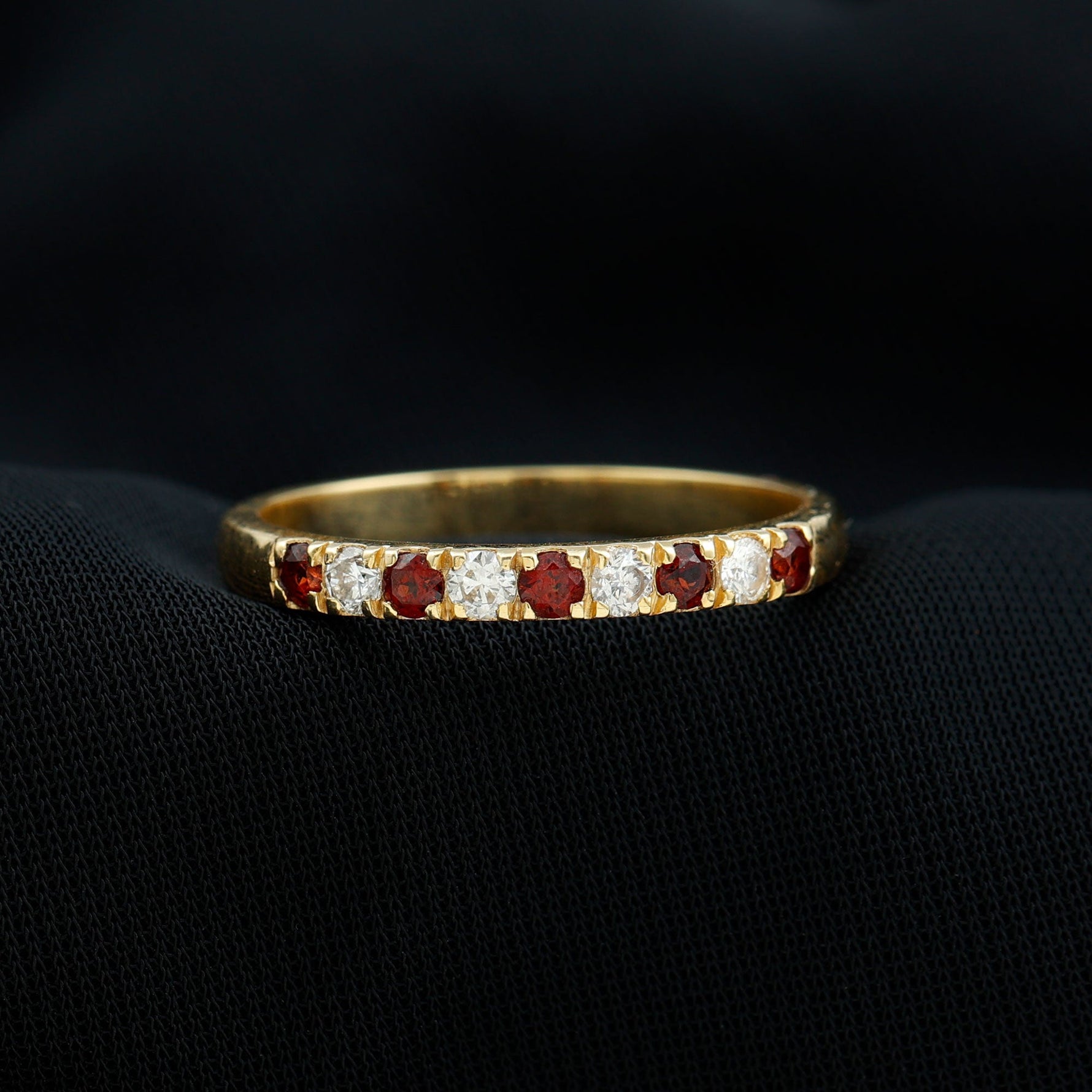 Genuine Garnet Diamond Half Eternity Wedding Ring