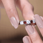 Natural Garnet Eternity Wedding Ring with Moissanite