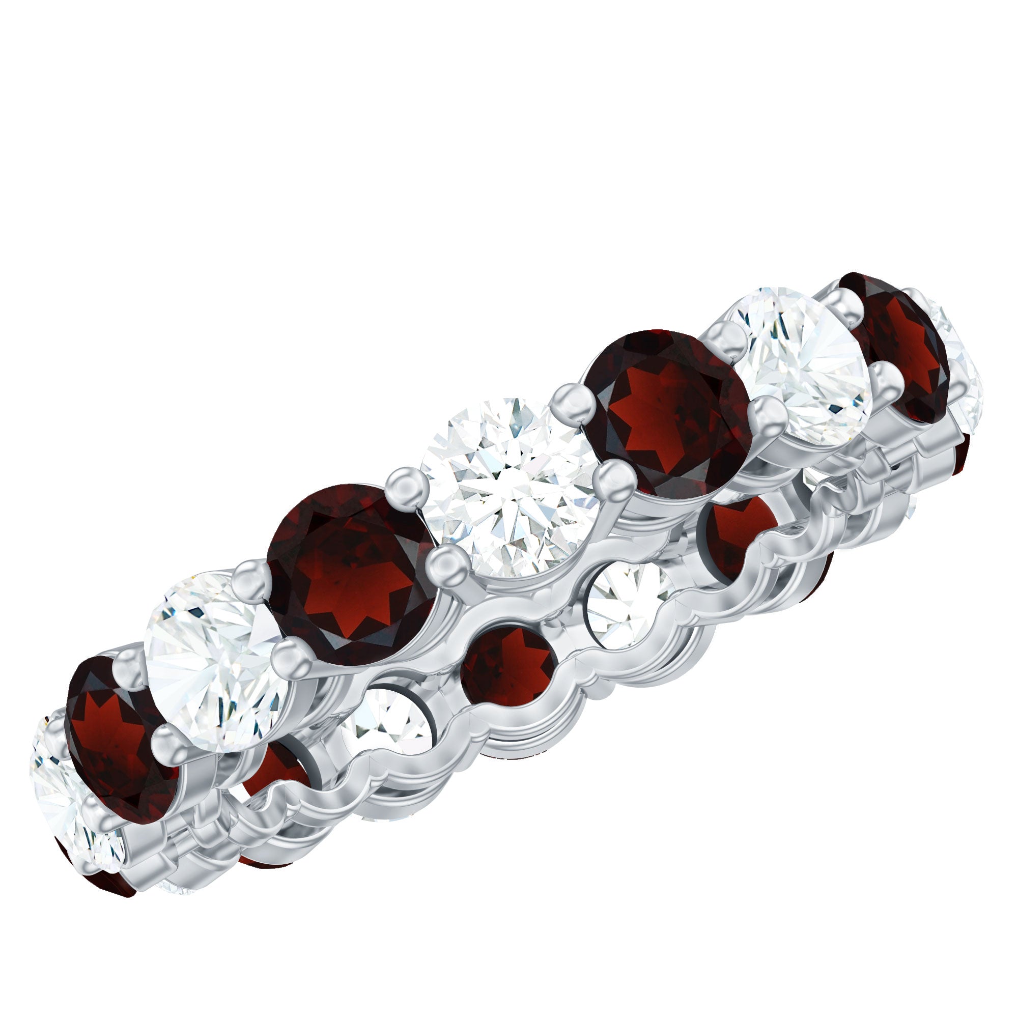 Natural Garnet Eternity Wedding Ring with Moissanite