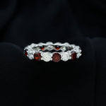 Natural Garnet Eternity Wedding Ring with Moissanite