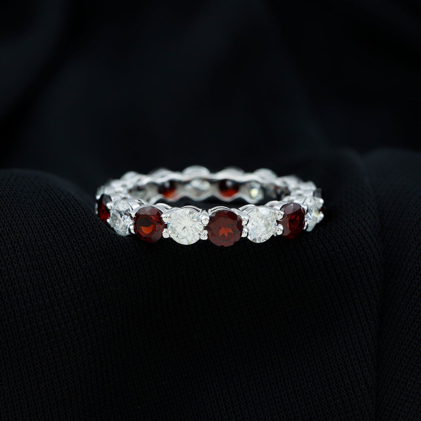 Natural Garnet Eternity Wedding Ring with Moissanite