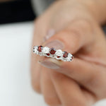 Natural Garnet Eternity Wedding Ring with Moissanite