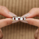 Natural Garnet Eternity Wedding Ring with Moissanite