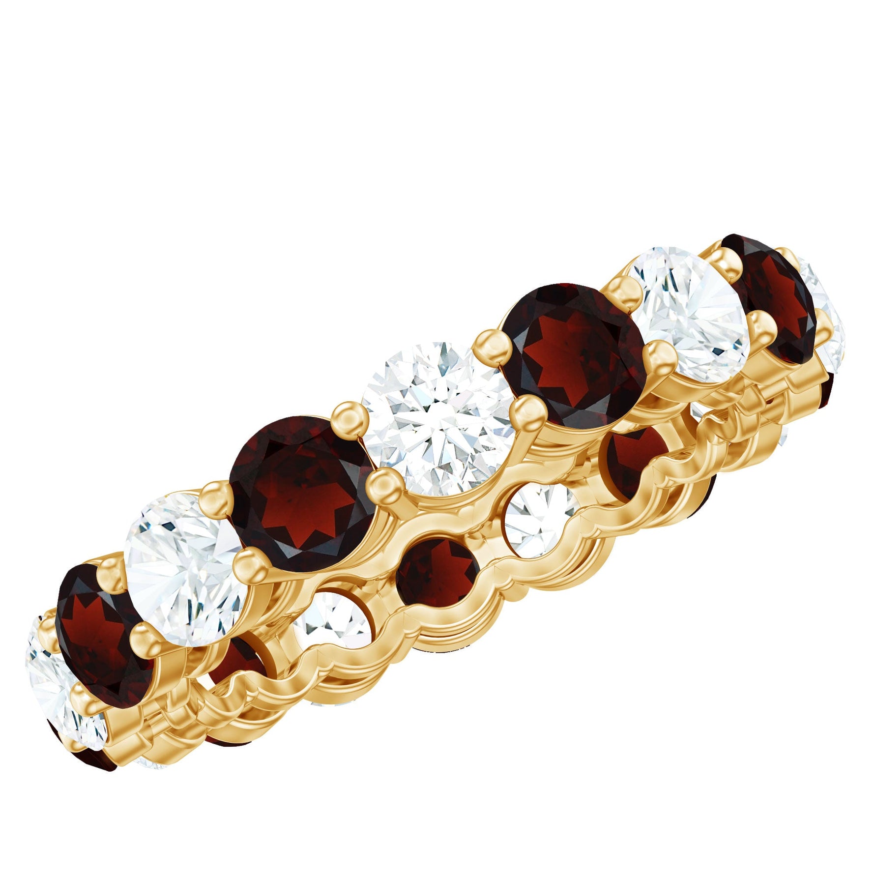 Natural Garnet Eternity Wedding Ring with Moissanite