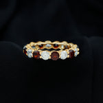 Natural Garnet Eternity Wedding Ring with Moissanite