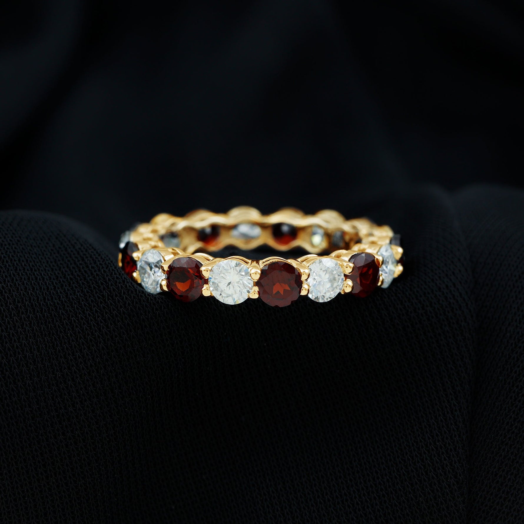 Natural Garnet Eternity Wedding Ring with Moissanite