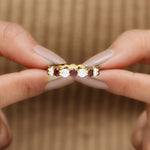 Natural Garnet Eternity Wedding Ring with Moissanite