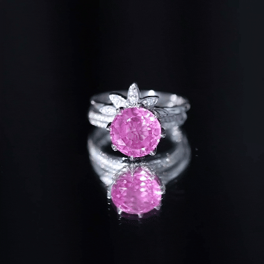 Floral Inspired Lab Grown Pink Sapphire Bridal Wedding Ring Set With Moissanite
