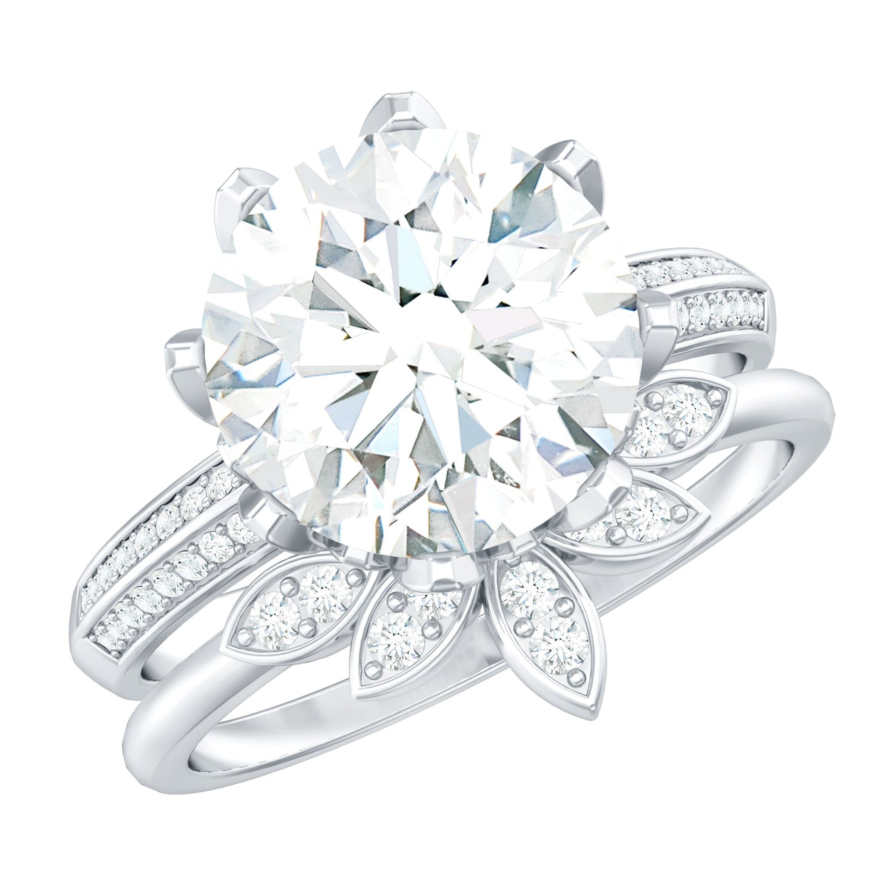 Cubic Zirconia Floral Inspired Wedding Ring Set For Women