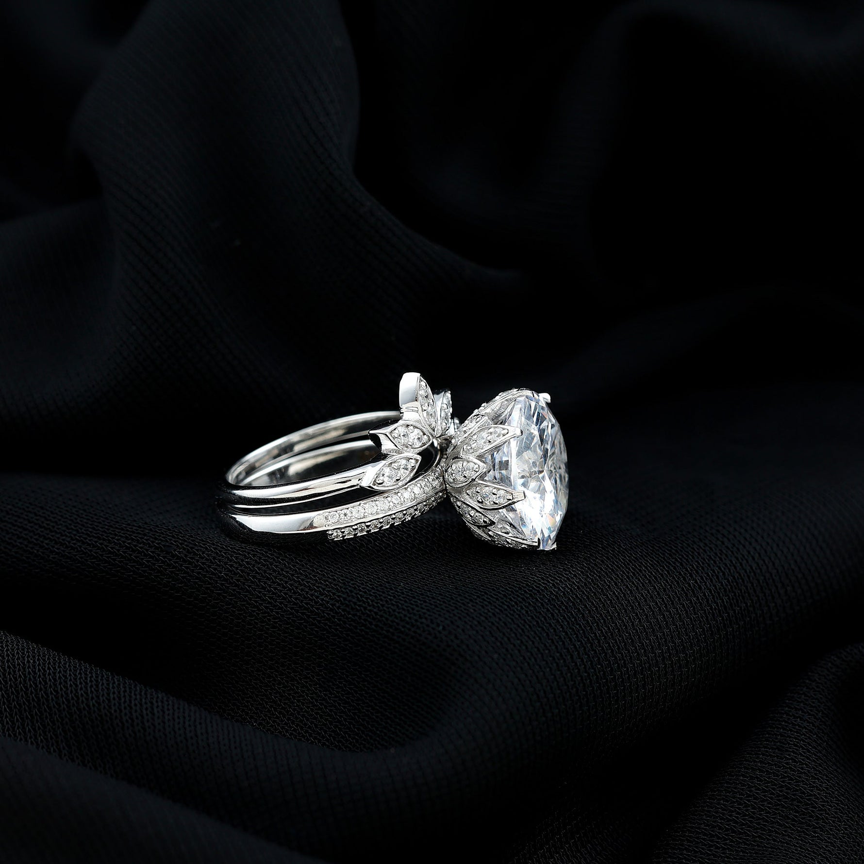 Cubic Zirconia Floral Inspired Wedding Ring Set For Women