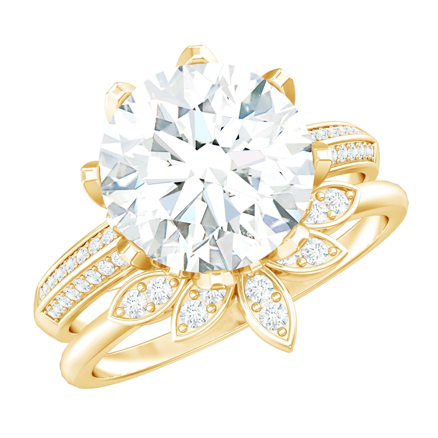 Cubic Zirconia Floral Inspired Wedding Ring Set For Women