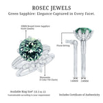 Lab Grown Green Sapphire Flower Wedding Ring Set with Moissanite