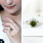 Lab Grown Green Sapphire Flower Wedding Ring Set with Moissanite