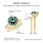 Lab Grown Green Sapphire Flower Wedding Ring Set with Moissanite