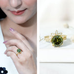 Lab Grown Green Sapphire Flower Wedding Ring Set with Moissanite