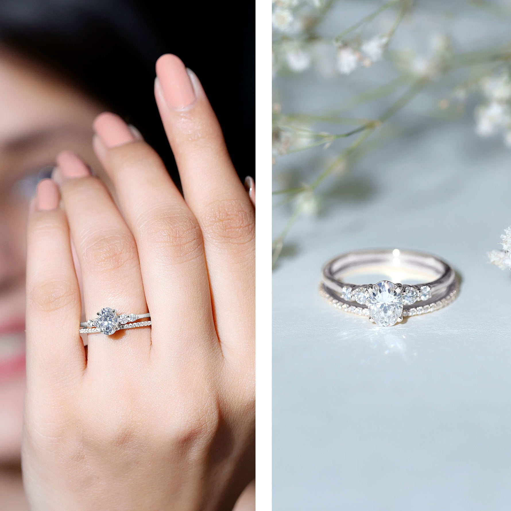 Certified 5X7 MM Oval Lab Grown Diamond Bridal Ring Set