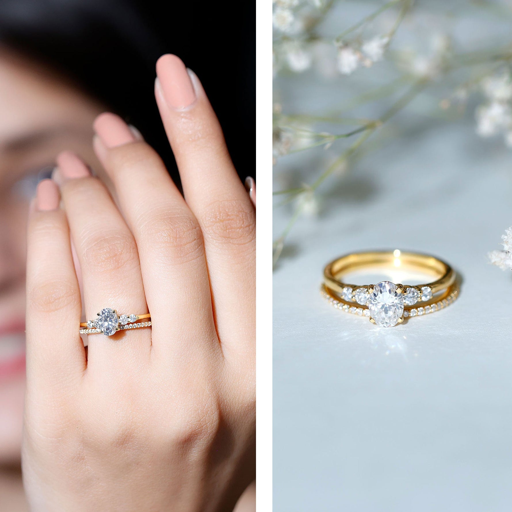 Certified 5X7 MM Oval Lab Grown Diamond Bridal Ring Set