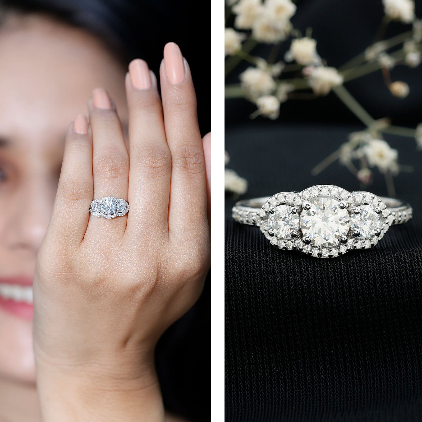 Certified Lab Grown Diamond 3 Stone Engagement Ring