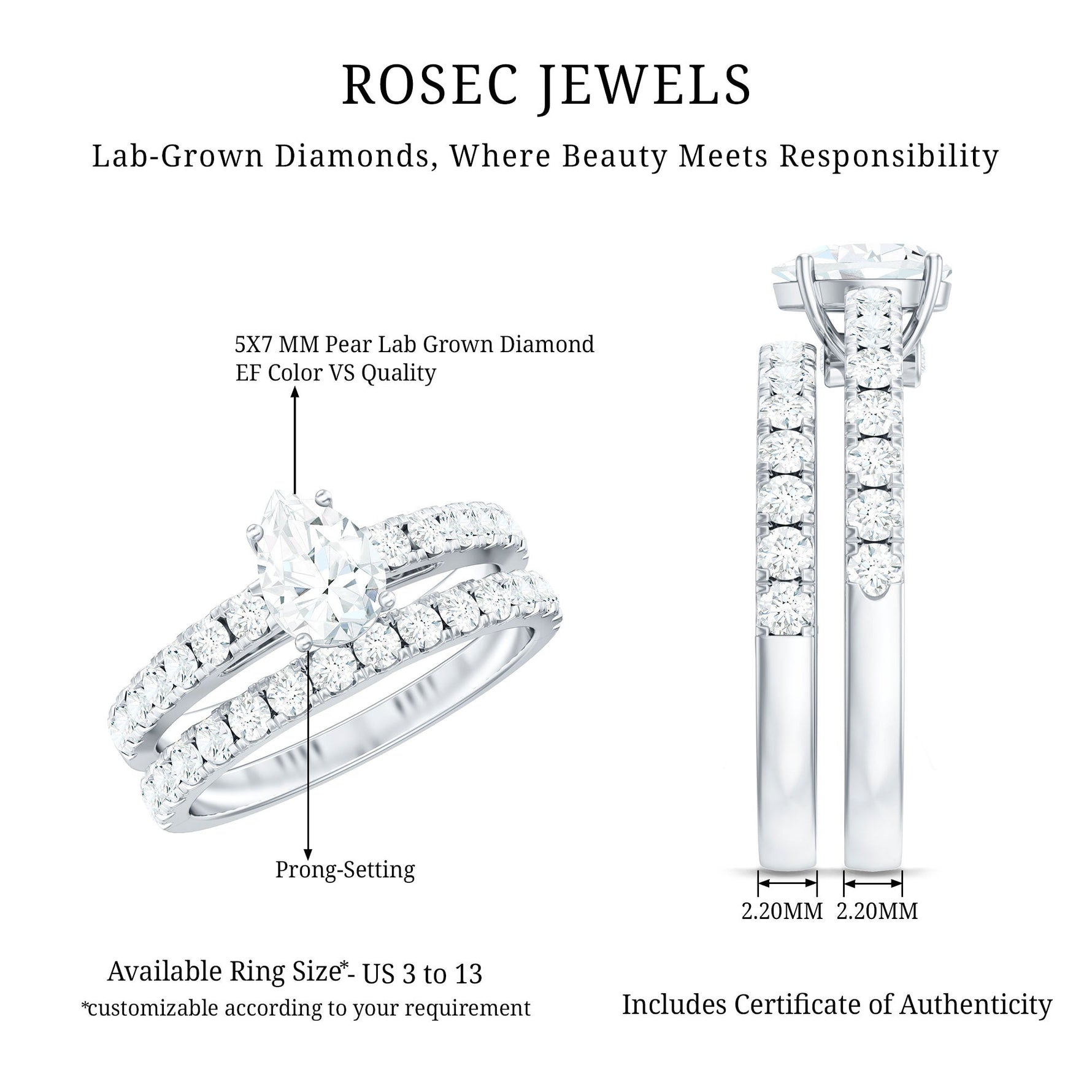 Certified Lab Grown Diamond Engagement Ring With Wedding Band