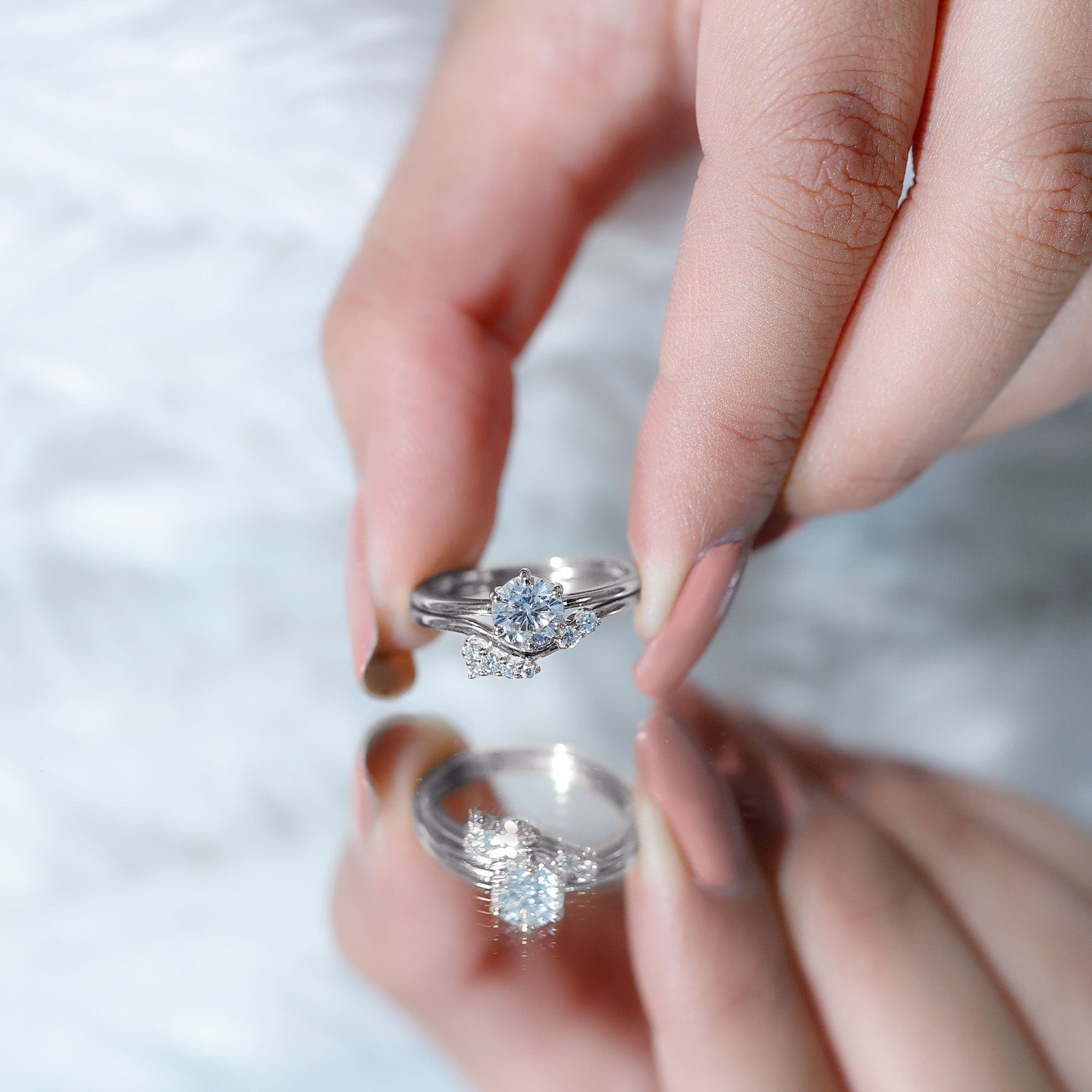 Certified 6 MM Lab Grown Diamond Designer Bridal Ring Set