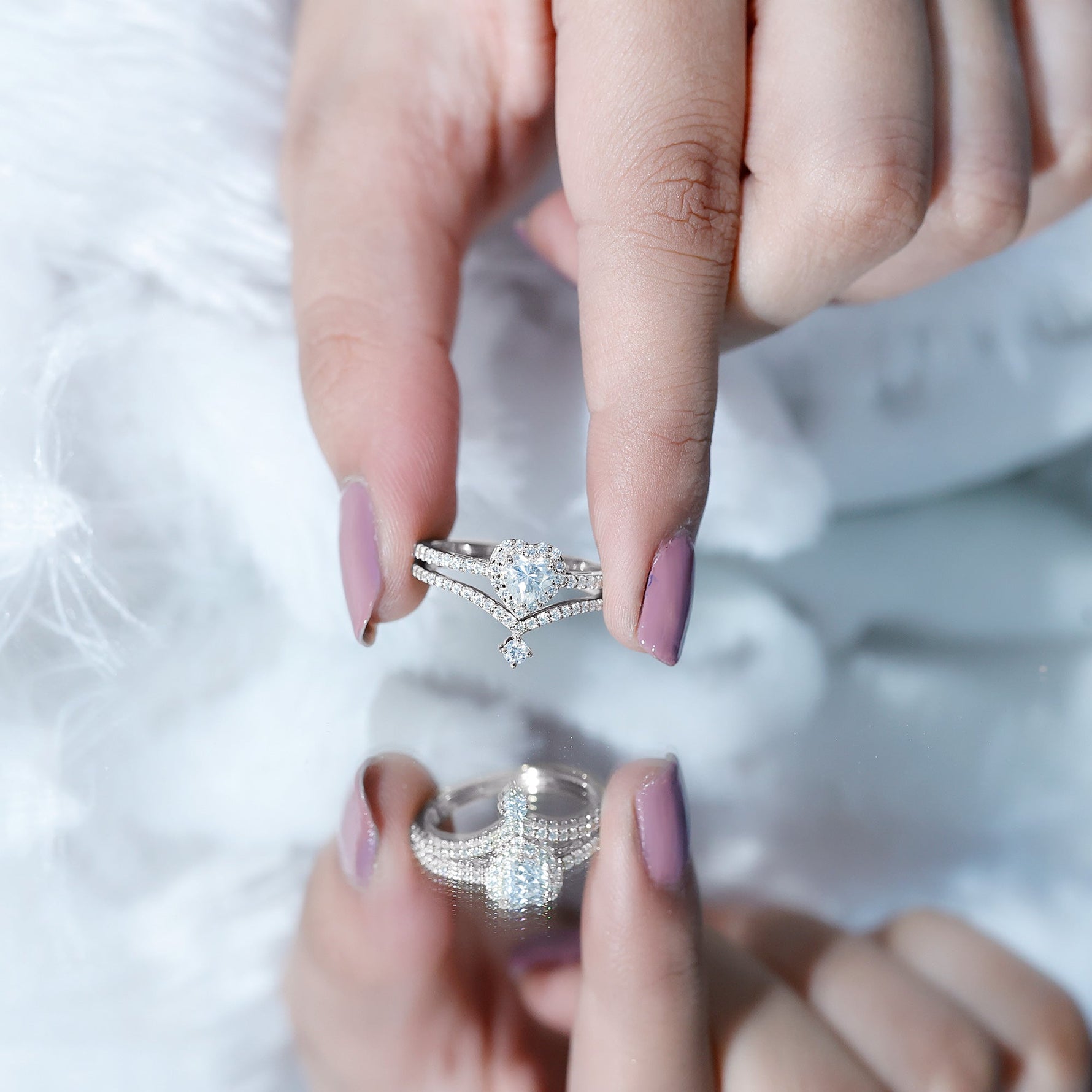 Certified 5 MM Lab Grown Diamond Heart Bridal Ring Set