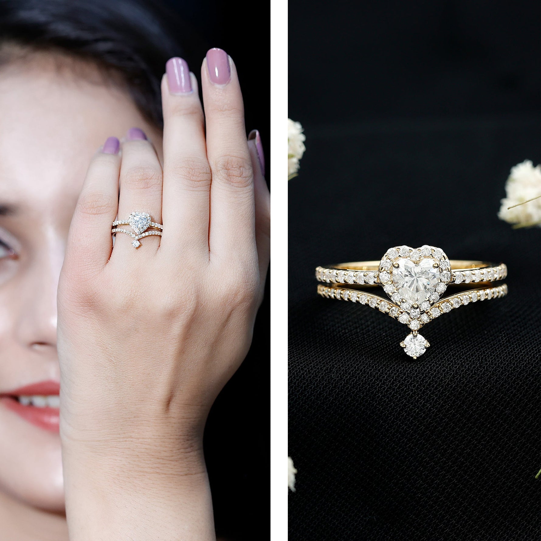 Certified 5 MM Lab Grown Diamond Heart Bridal Ring Set