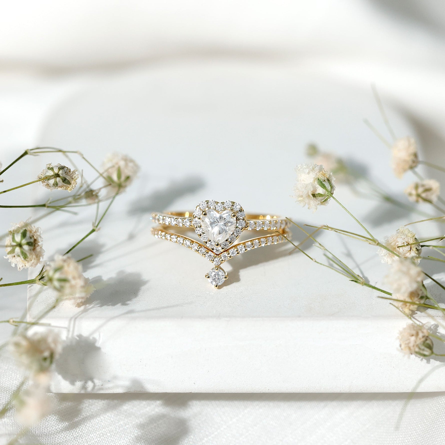 Certified 5 MM Lab Grown Diamond Heart Bridal Ring Set