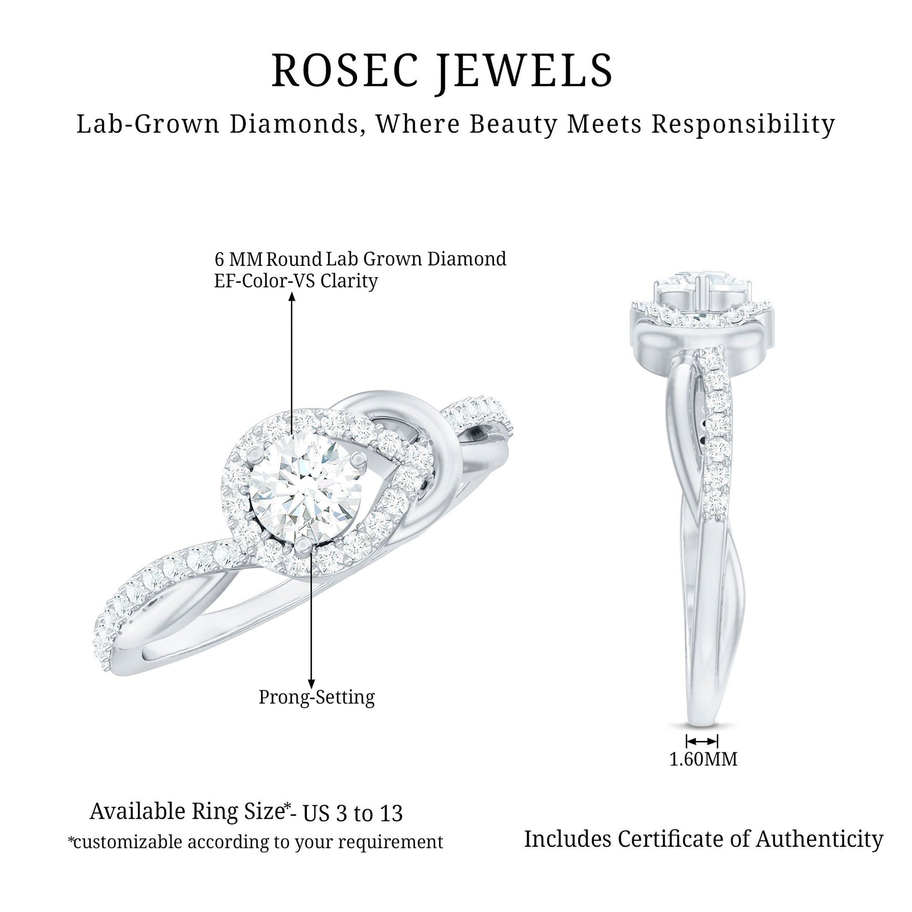 Certified 6MM Lab Grown Diamond Love Knot Engagement Ring