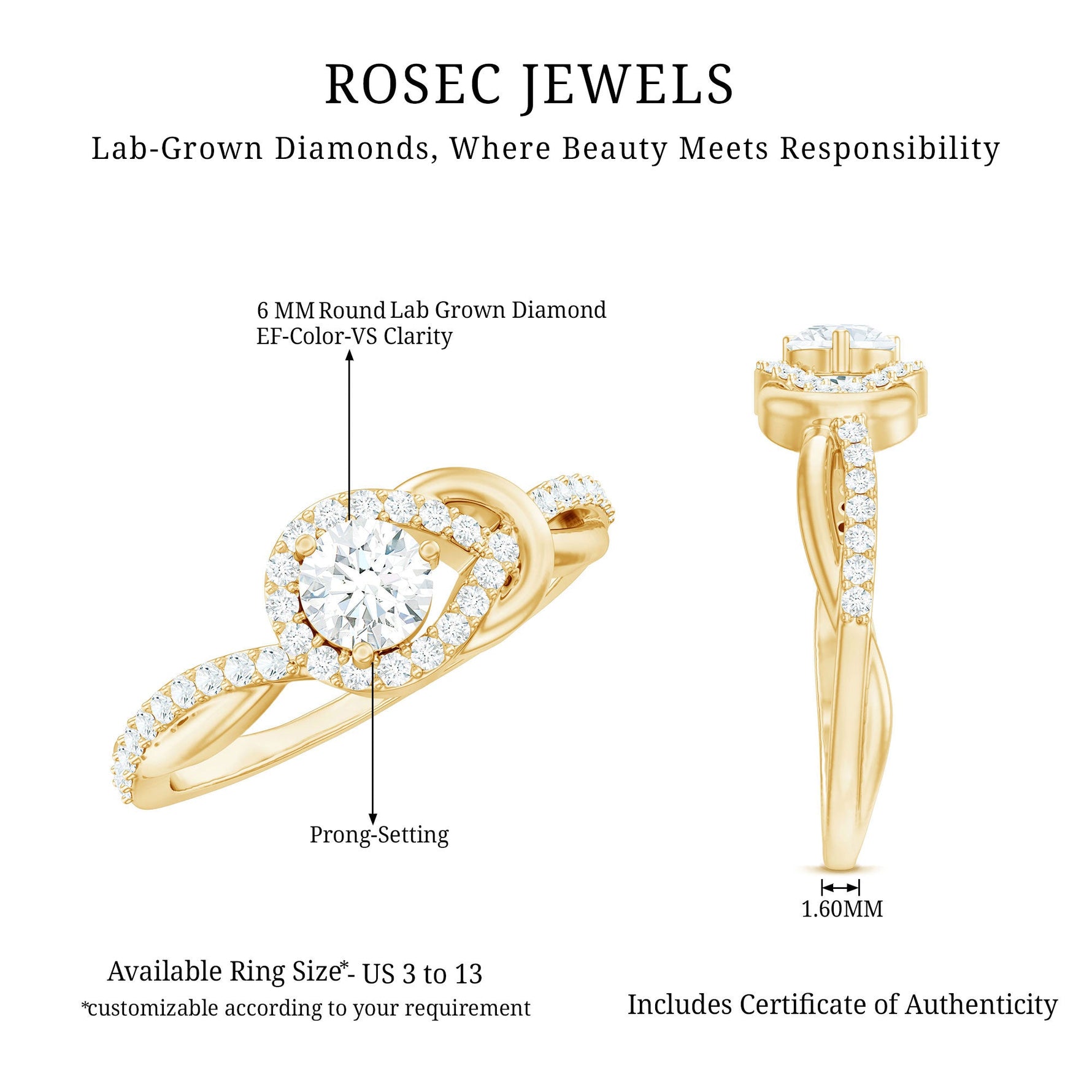 Certified 6MM Lab Grown Diamond Love Knot Engagement Ring