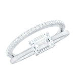 Lab Grown Diamond 6X8MM Emerald Cut Engagement Ring With Diamond Studded Shank