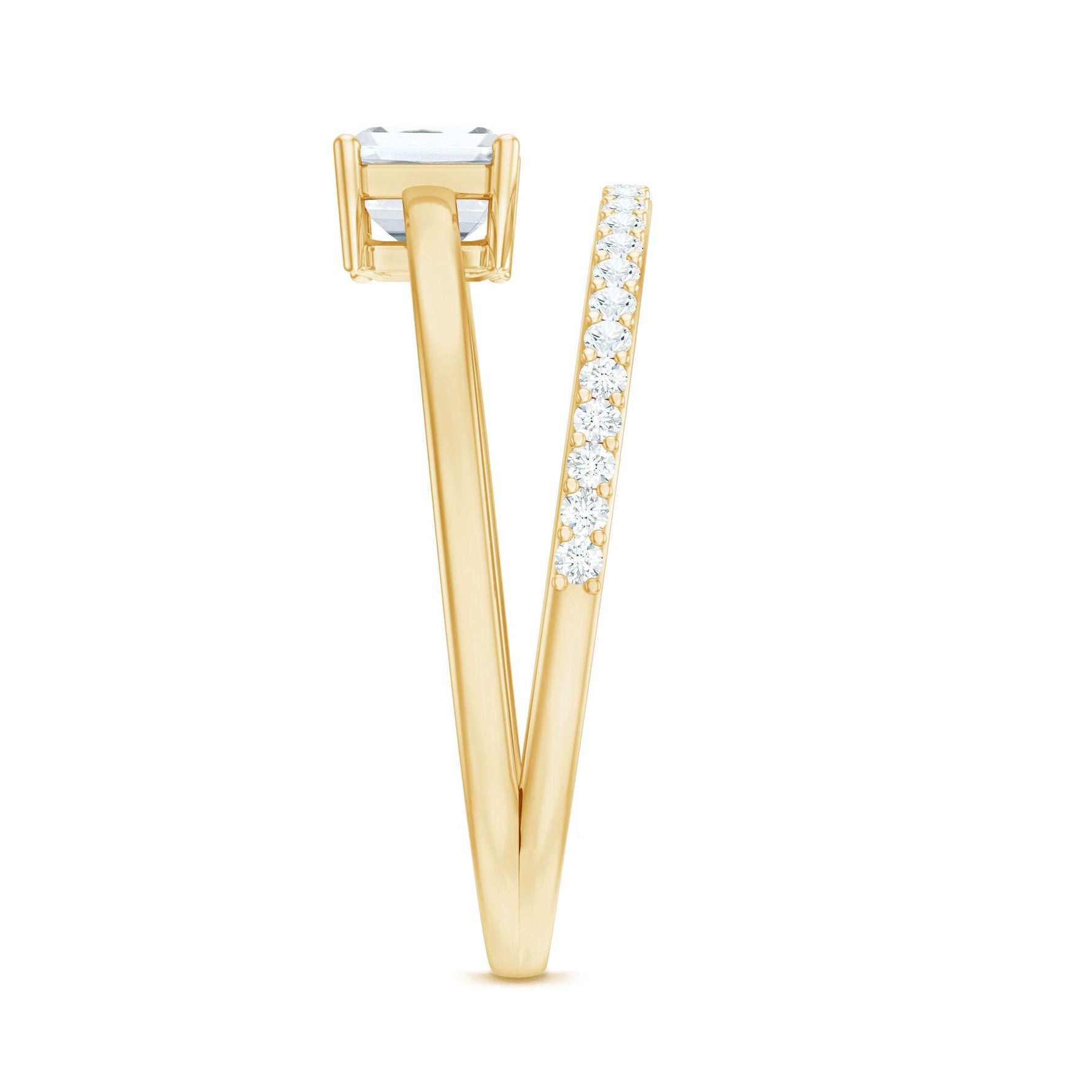 Lab Grown Diamond 6X8MM Emerald Cut Engagement Ring With Diamond Studded Shank