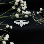 Lab Created Diamond Marquise Engagement Ring With Side Stones