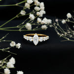 Lab Created Diamond Marquise Engagement Ring With Side Stones